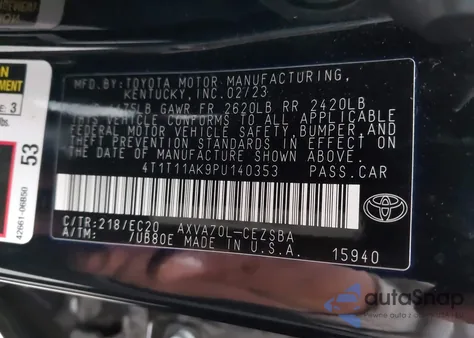 2023 Toyota Camry Se Nightshade Edition from USA, damaged, VIN 4T1T11AK9PU140353